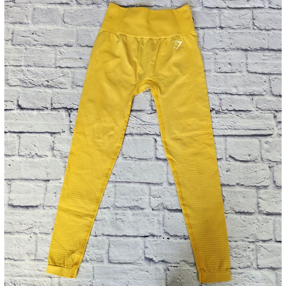 Gymshark Seamless Leggings S Yellow High Waisted Ankle Knit Logo